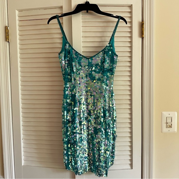 Vintage Dresses & Skirts - Cache turquoise sequin mini dress